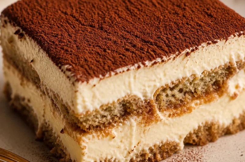 Delicious tiramisu dessert with coffee-soaked ladyfingers and mascarpone cream.