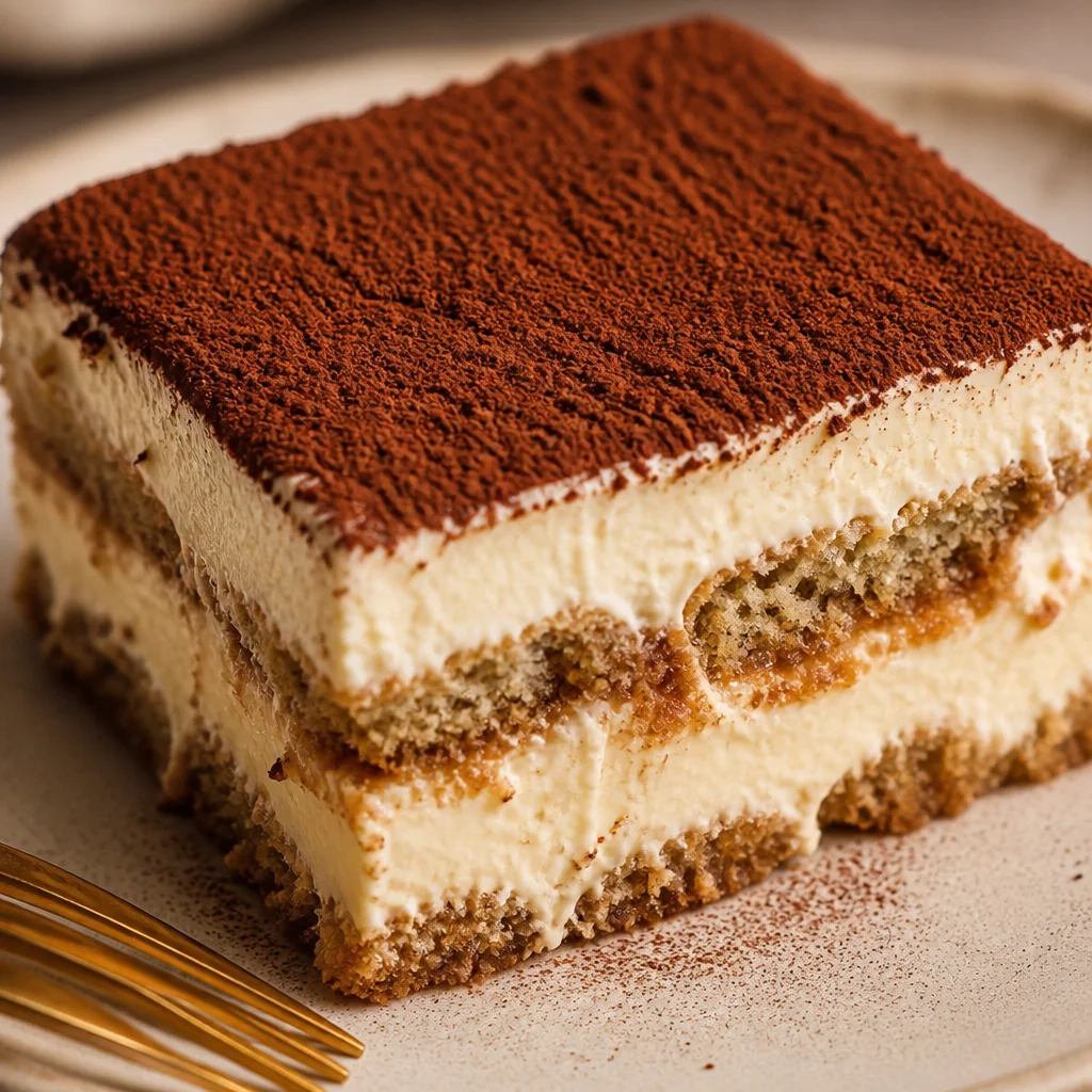 Delicious tiramisu dessert with coffee-soaked ladyfingers and mascarpone cream.