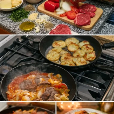 Delicious Bifes a la Portuguesa served with juicy potatoes