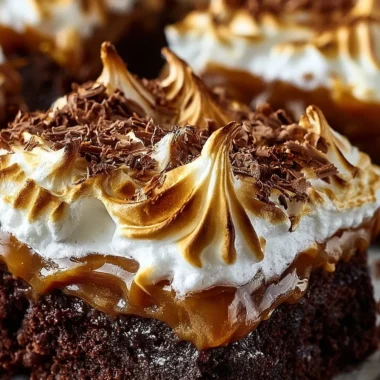 Delicious Cuadrados de Brownie with dulce de leche and meringue topping