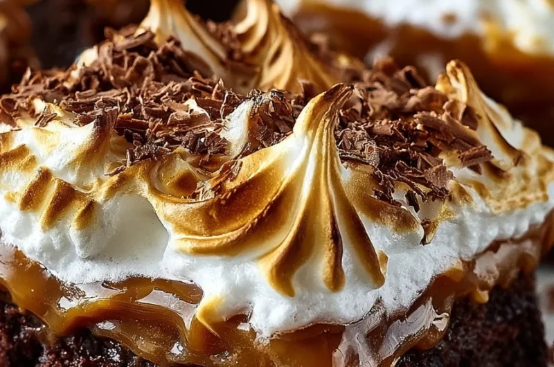 Delicious Cuadrados de Brownie with dulce de leche and meringue topping