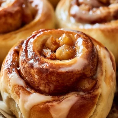 Delicious rollos de canela filled with vanilla cream and caramelized apple