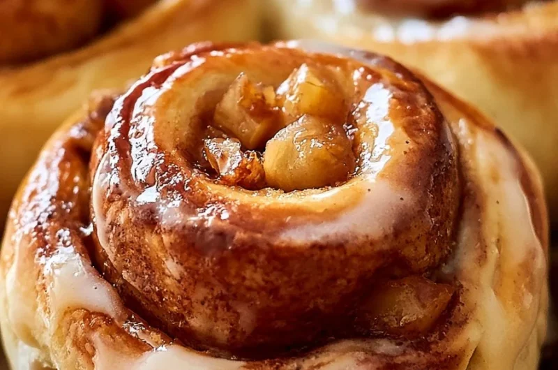 Delicious rollos de canela filled with vanilla cream and caramelized apple
