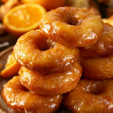 Glazed mandarin donuts, soft and flavorful, ideal for dessert lovers.