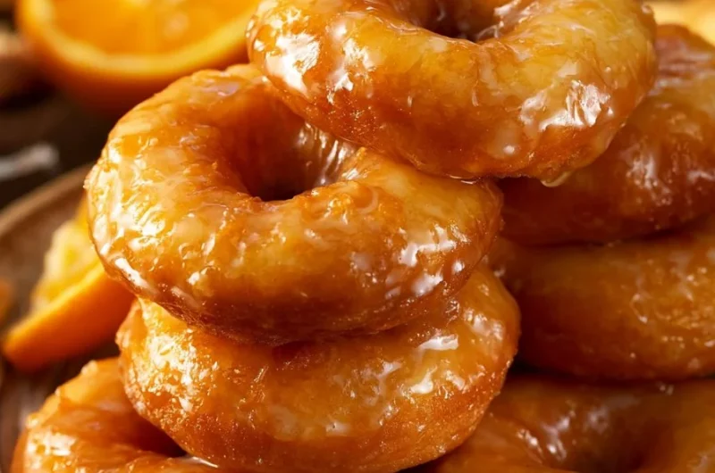 Glazed mandarin donuts, soft and flavorful, ideal for dessert lovers.