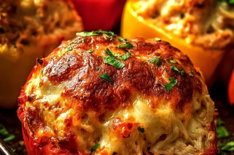 Creamy chicken stuffed peppers with colorful bell peppers filled with chicken mix