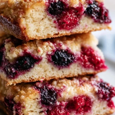 Creamy yogurt oat bars topped with fresh berries