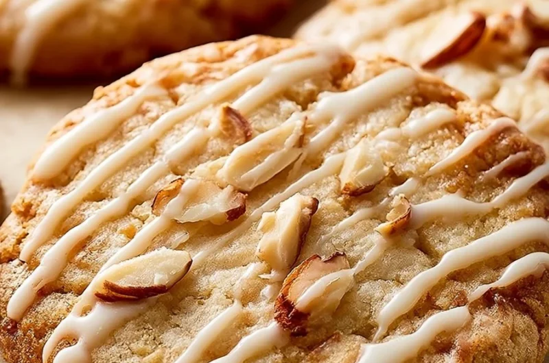 Crispy Almond White Chocolate Cookies on a decorative plate