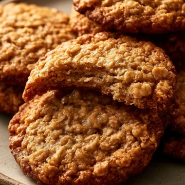 Crispy oatmeal honey cookies fresh out of the oven on a cooling rack