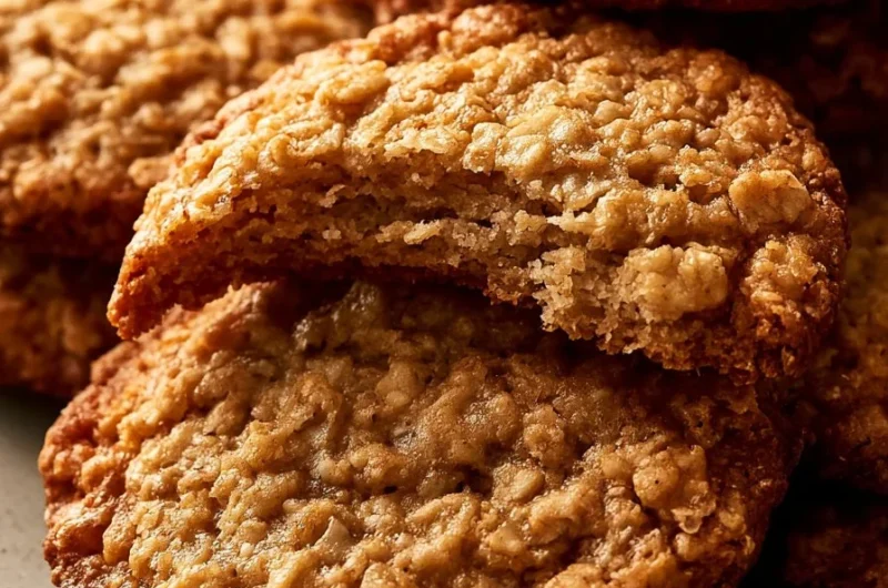 Crispy oatmeal honey cookies fresh out of the oven on a cooling rack