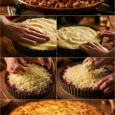 Juicy Filling Upside-Down Potato Cake topped with flavorful ingredients.
