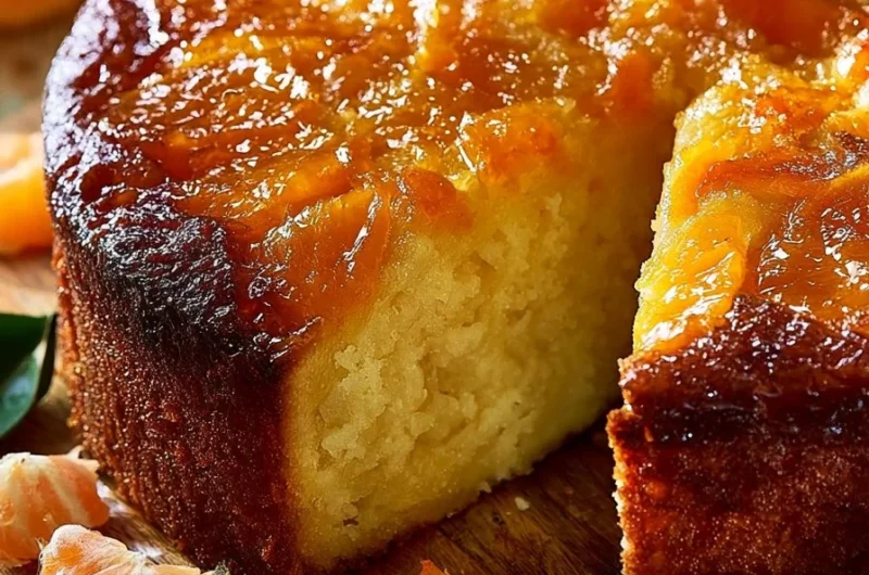 Moist Mandarin Matera Cake topped with mandarin slices and icing