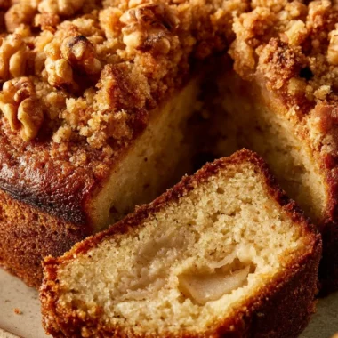 Moist Pear and Walnut Cake with Crumble, a delicious dessert recipe