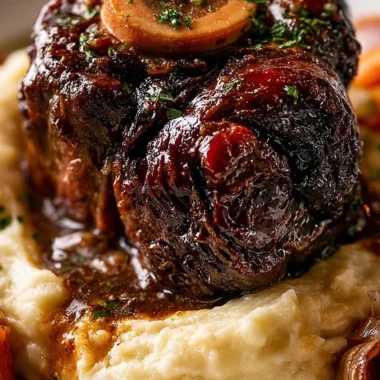 Plate of Osobuco Braseado served with creamy mashed potatoes