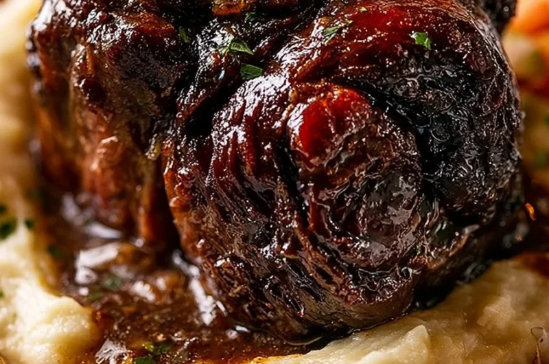 Plate of Osobuco Braseado served with creamy mashed potatoes