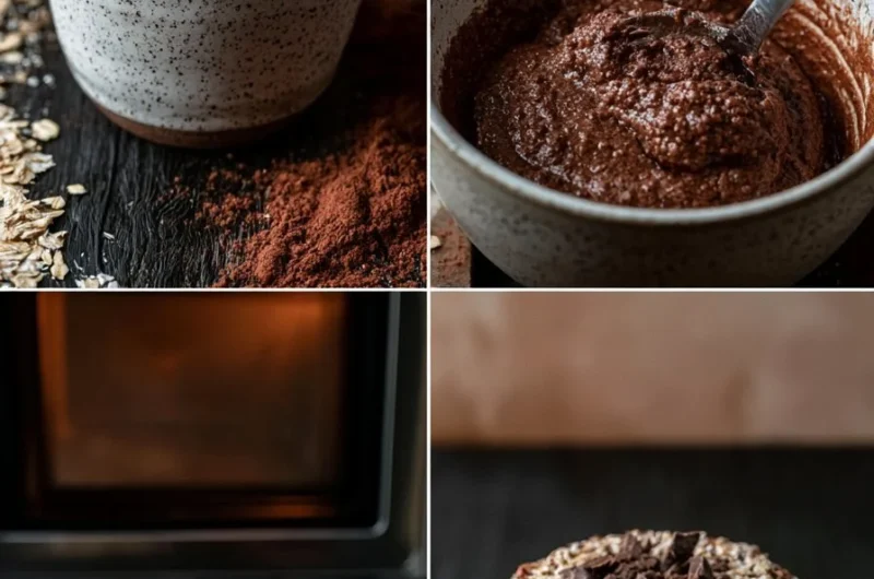 Quick oats cocoa mug cake served in a mug