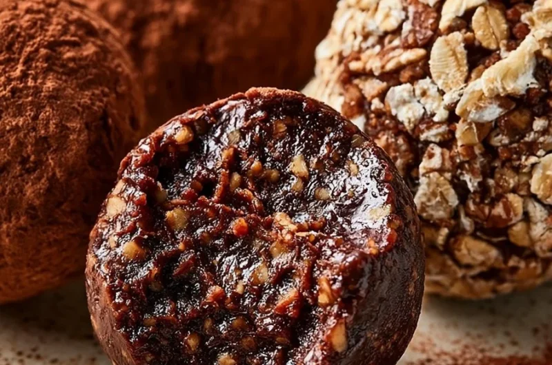 Sugar-free dates truffles with cocoa and oats for healthy snacking