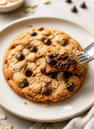Big Fat Peanut Butter Oatmeal Chocolate Chip Cookies on a plate
