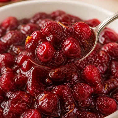 Bowl of easy homemade cranberry sauce with fresh cranberries