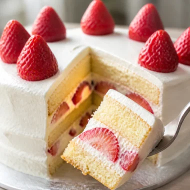 Japanese Strawberry Shortcake with sponge cake layers and fresh strawberries