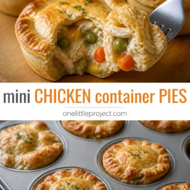Delicious mini chicken pot pies served on a rustic wooden table