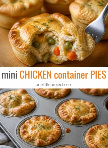 Delicious mini chicken pot pies served on a rustic wooden table