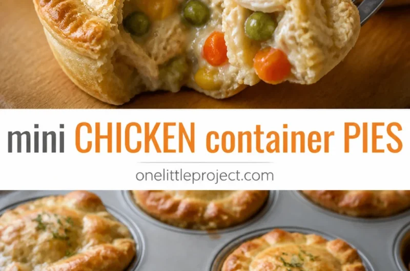 Delicious mini chicken pot pies served on a rustic wooden table